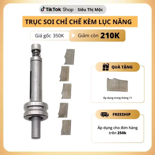 Trục Soi Chỉ Chế Kèm Lưỡi Soi Chỉ Tơ Hình Lục Lăng Thép Gió