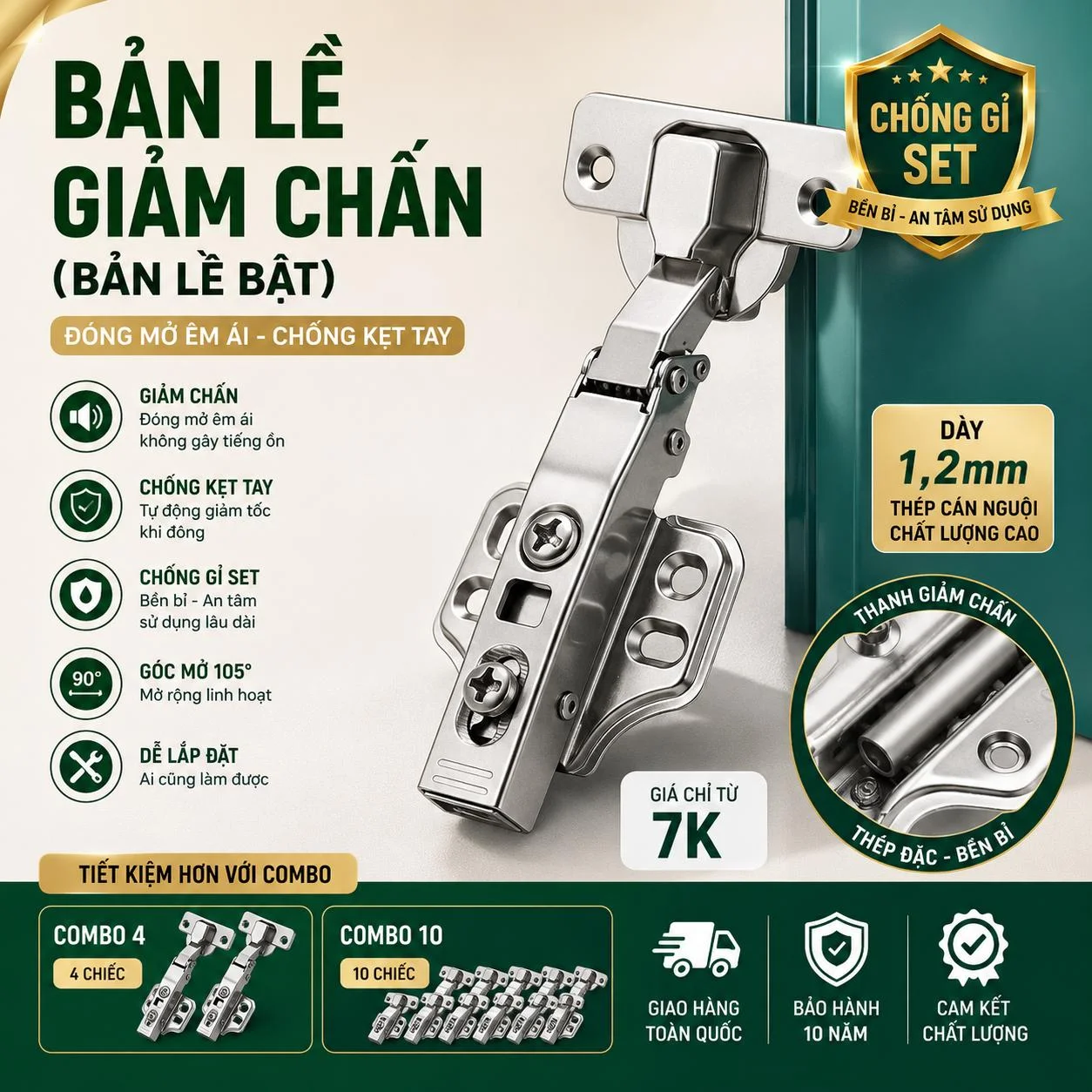Bản Lề Giảm Chấn, Bản Lề Bật – Đóng Mở Siêu Êm, Bền Đẹp, Không Gỉ