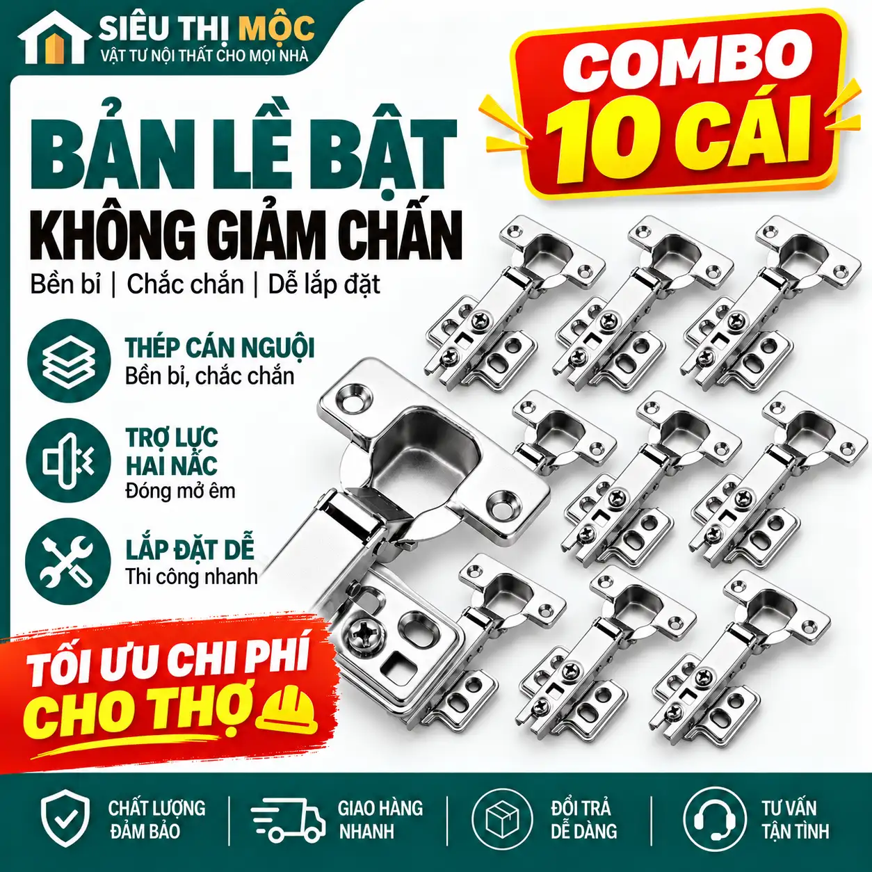[10 Cái] Bản Lề Bật Không Giảm Chấn